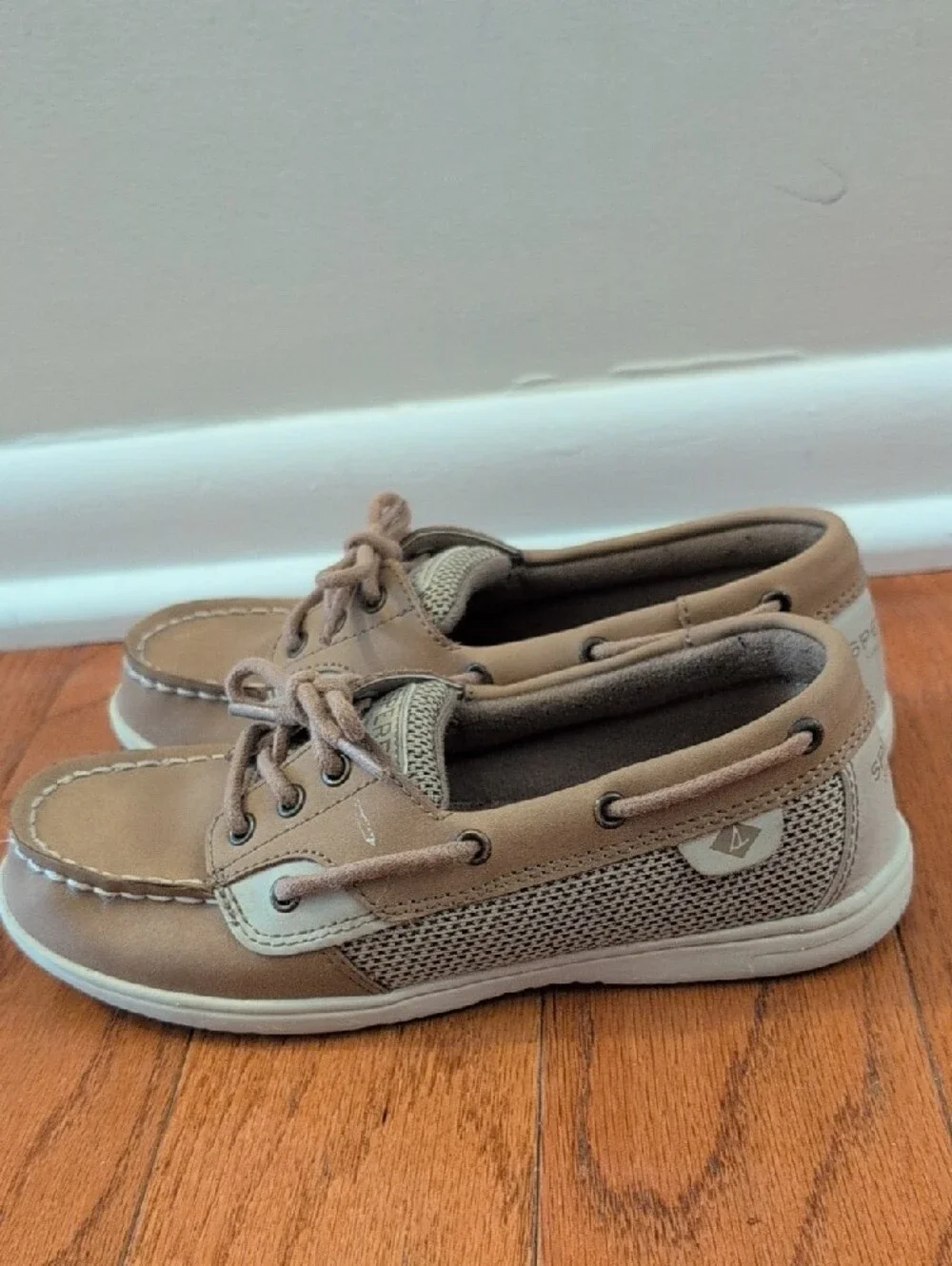 Sperry Kids Tan Boat Shoes with Cream Accents